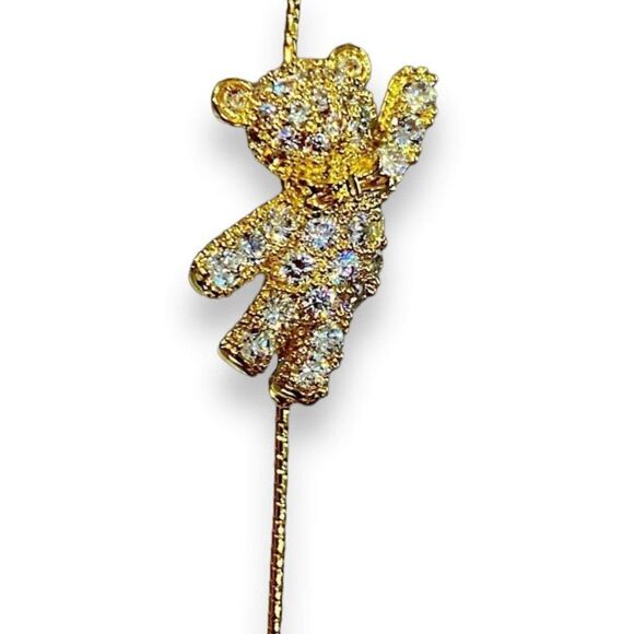 Gold Teddy Bear Pave Crystals Ear Climber Ear Pin Statement Earring NEW - Picture 1 of 3